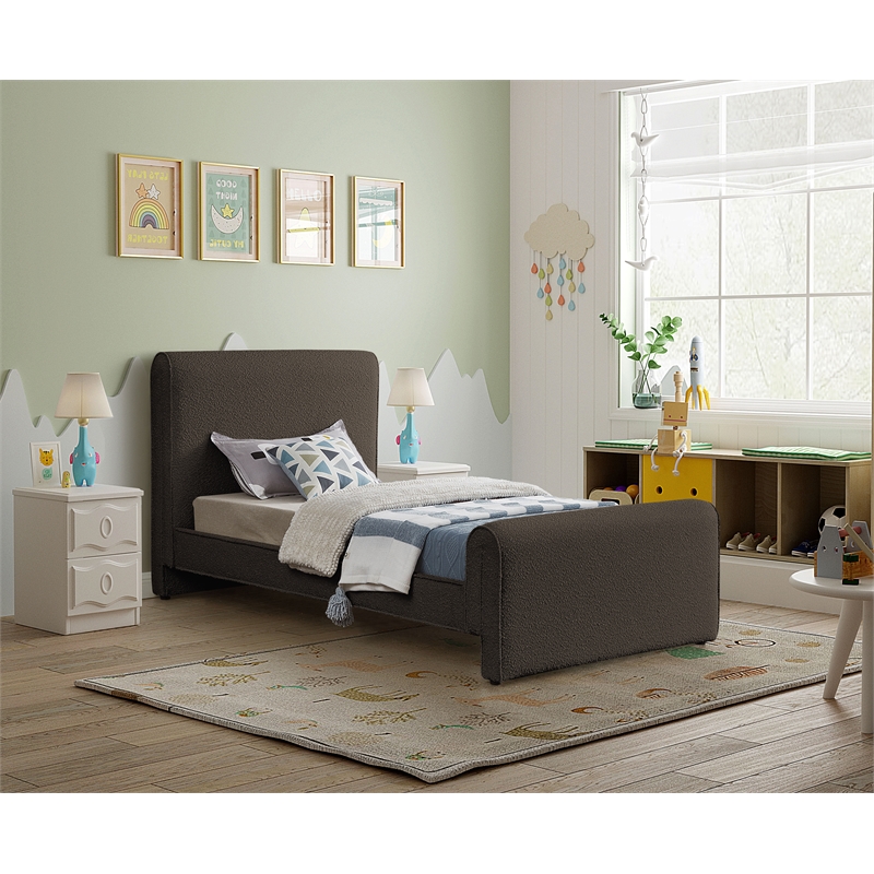 Meridian Furniture Stylus Brown Boucle Fabric Twin Bed