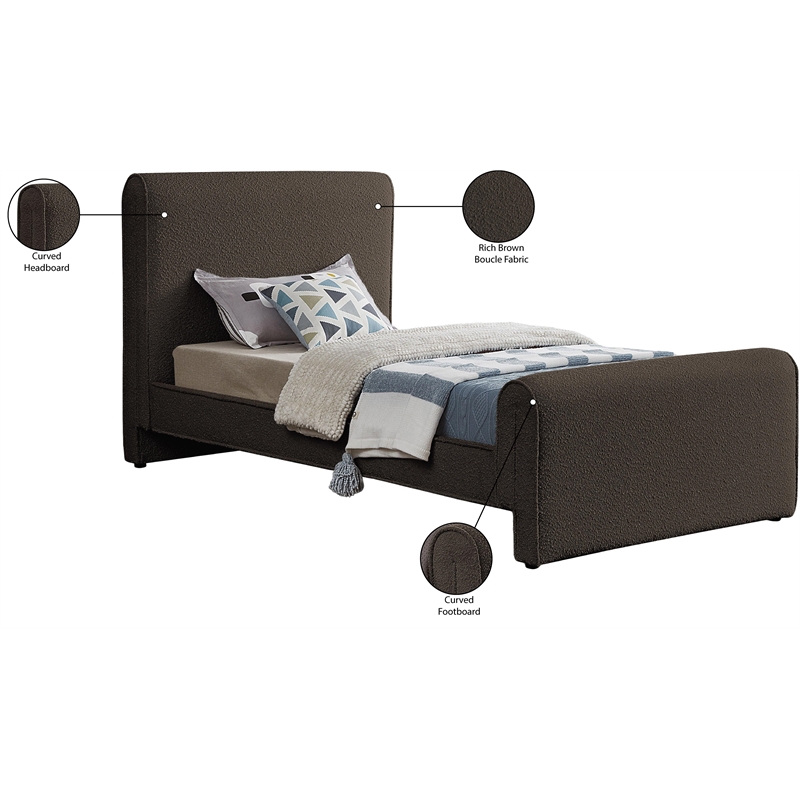 Meridian Furniture Stylus Brown Boucle Fabric Twin Bed
