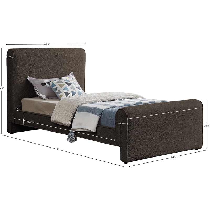 Meridian Furniture Stylus Brown Boucle Fabric Twin Bed