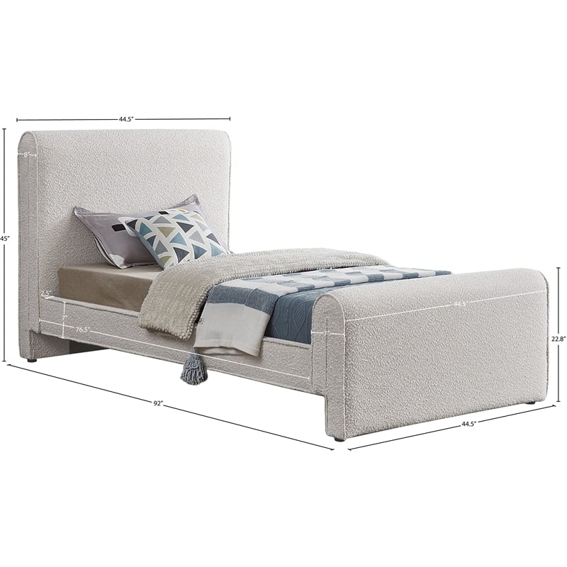 Meridian Furniture Stylus Cream Boucle Fabric Twin Bed