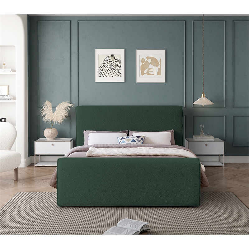 Meridian Furniture Stylus Green Boucle Fabric Full Bed