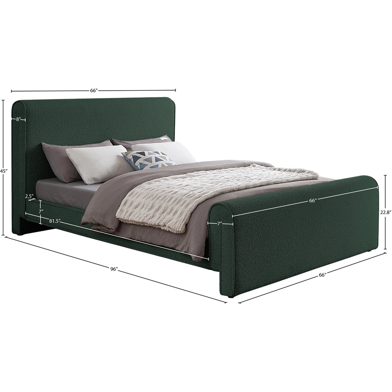 Meridian Furniture Stylus Green Boucle Fabric Queen Bed