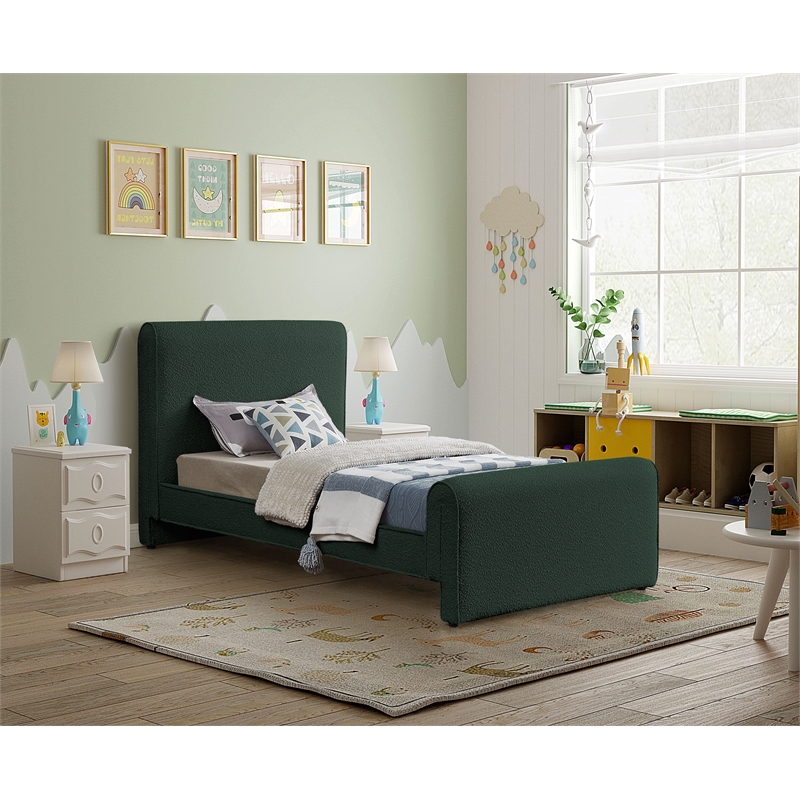 Meridian Furniture Stylus Green Boucle Fabric Twin Bed
