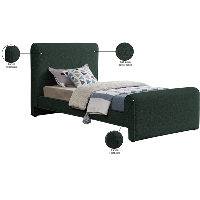 Meridian Furniture Stylus Green Boucle Fabric Twin Bed
