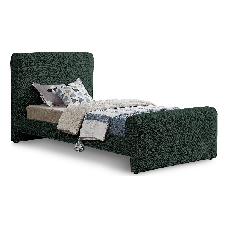 Meridian Furniture Stylus Green Boucle Fabric Twin Bed
