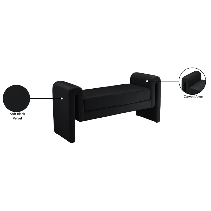 Meridian Furniture Stylus Black Velvet Bench