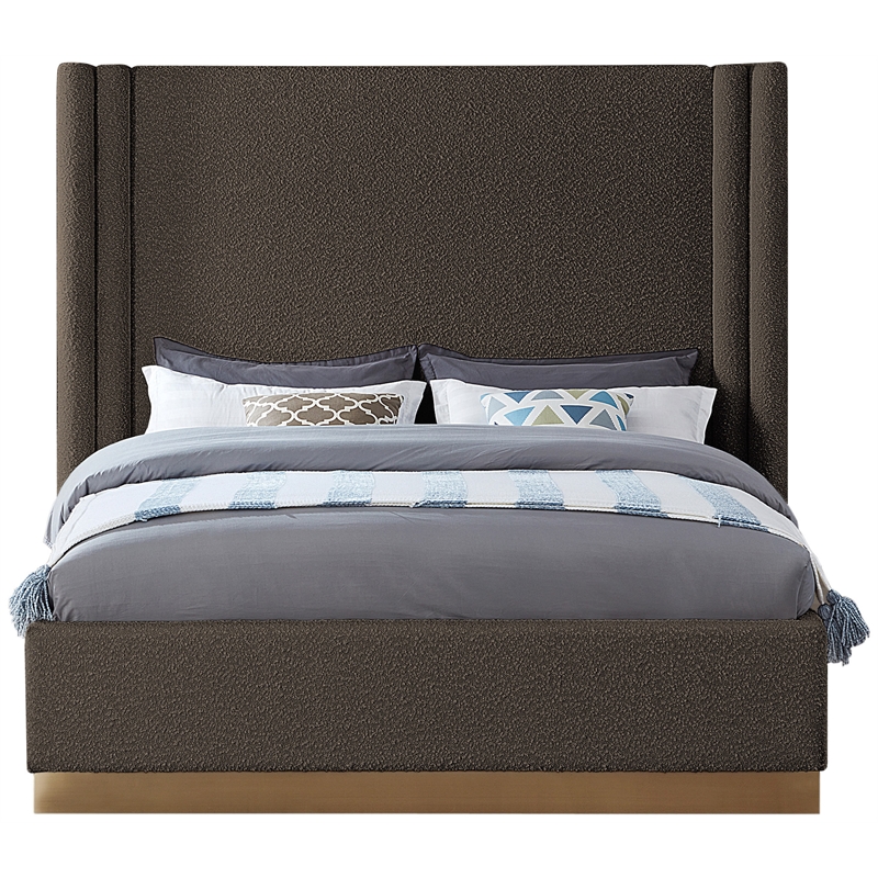 Meridian Furniture Halton Brown Boucle Fabric Queen Bed