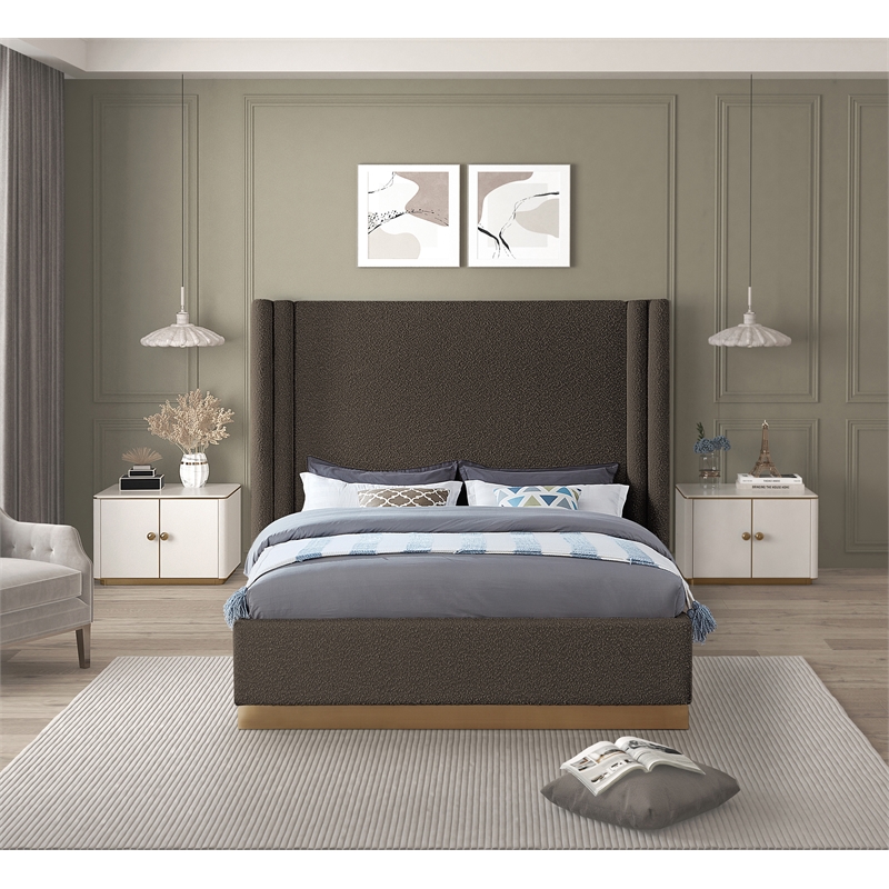 Meridian Furniture Halton Brown Boucle Fabric Queen Bed
