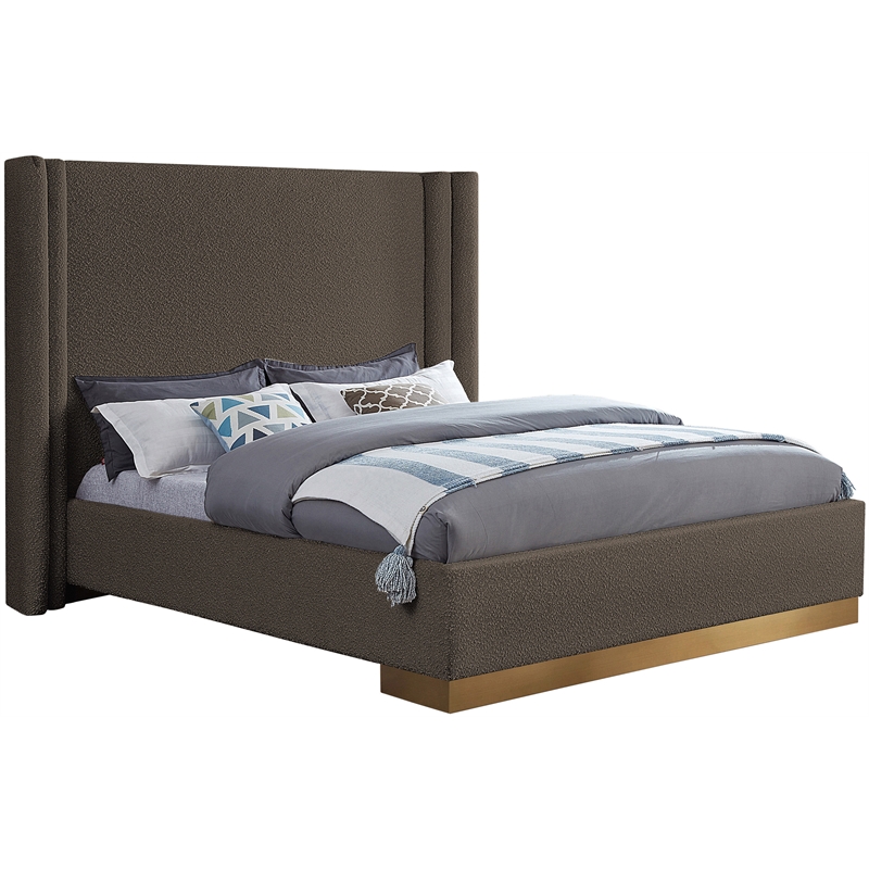 Meridian Furniture Halton Brown Boucle Fabric Queen Bed
