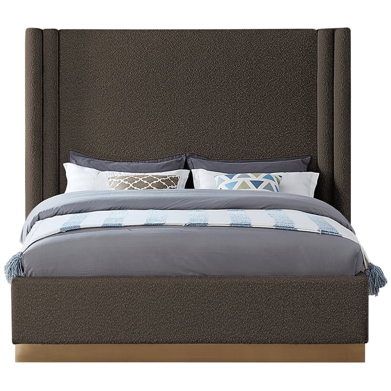 Meridian Furniture Halton Brown Boucle Fabric King Bed