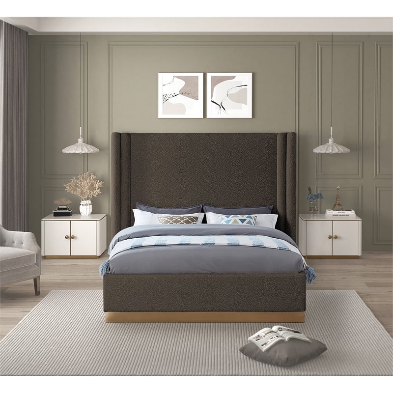 Meridian Furniture Halton Brown Boucle Fabric King Bed