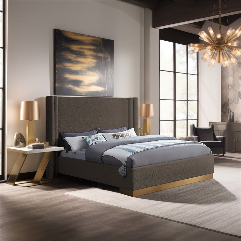 Meridian Furniture Halton Brown Boucle Fabric King Bed
