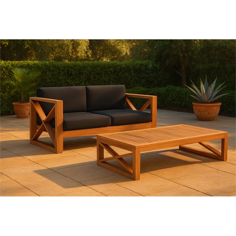 Meridian Furniture Anguilla Black Water Resisting Outdoor Loveseat