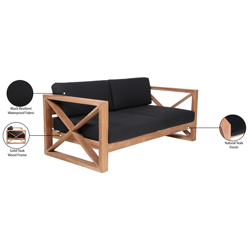 Meridian Furniture Anguilla Black Water Resisting Outdoor Loveseat