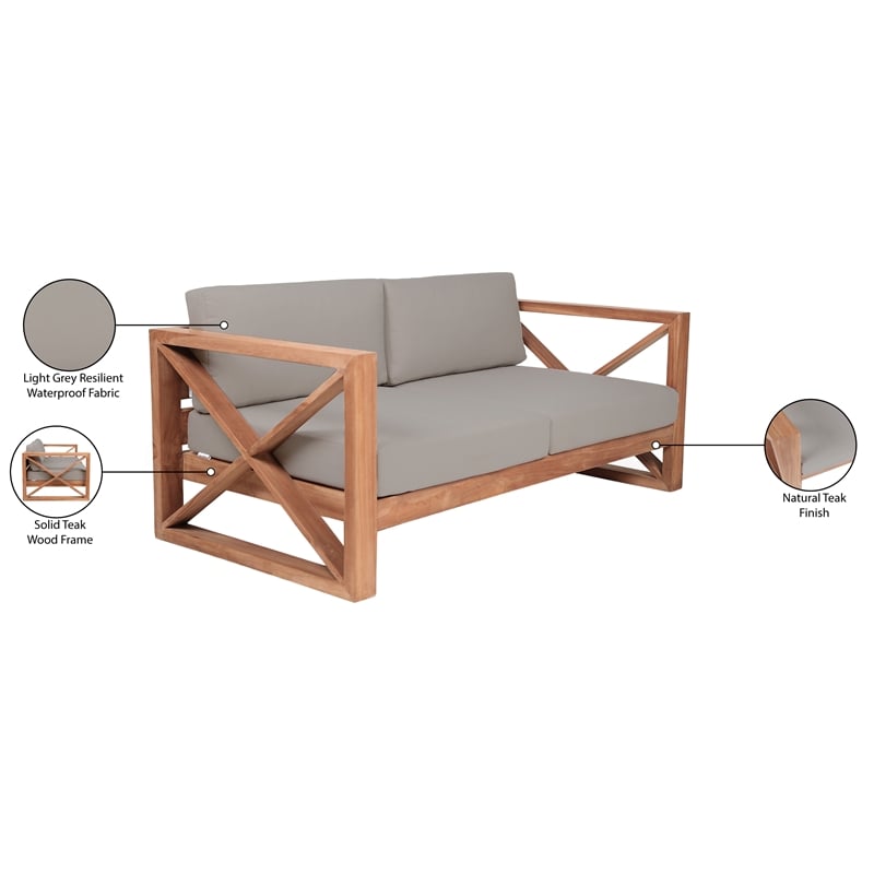 Meridian Furniture Anguilla Grey Water Resisting Outdoor Loveseat