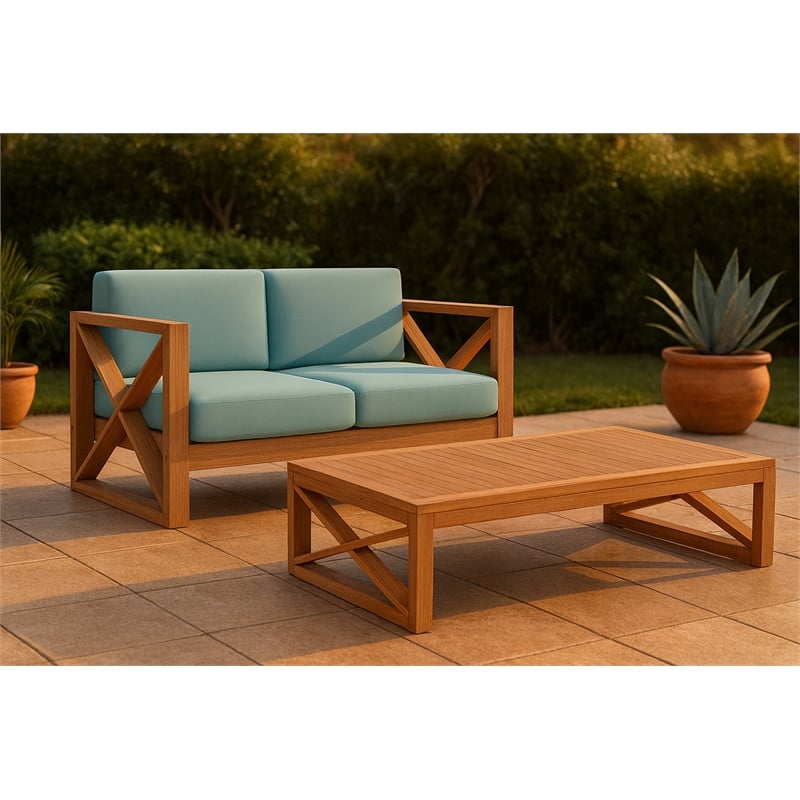 Meridian Furniture Anguilla Blue Water Resisting Outdoor Loveseat
