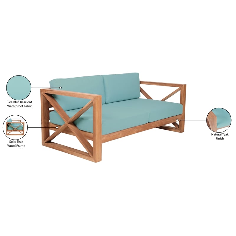 Meridian Furniture Anguilla Blue Water Resisting Outdoor Loveseat