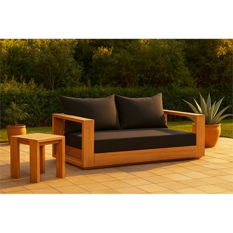 Meridian Furniture Tulum Black Water Resisting Outdoor Loveseat