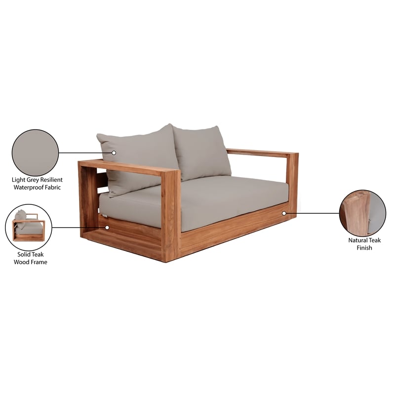 Meridian Furniture Tulum Grey Water Resisting Outdoor Loveseat