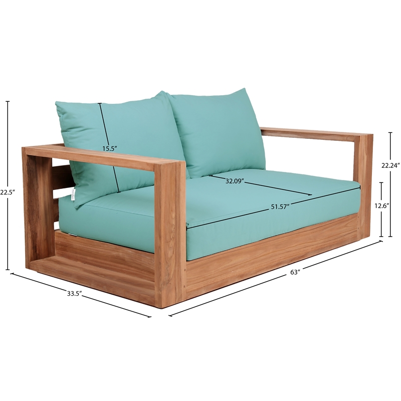 Meridian Furniture Tulum Blue Water Resisting Outdoor Loveseat