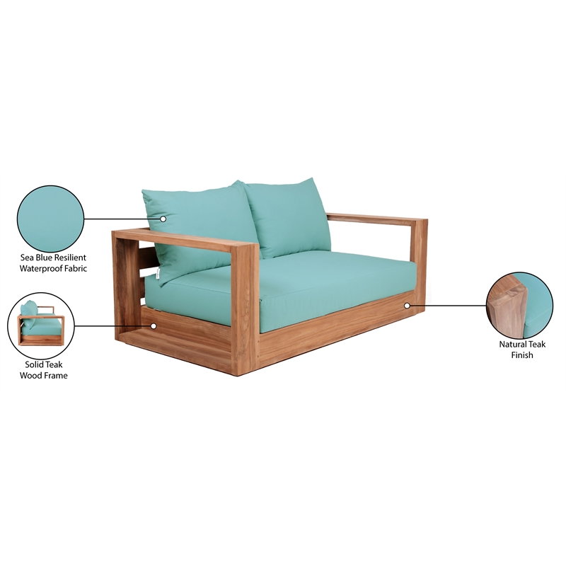 Meridian Furniture Tulum Blue Water Resisting Outdoor Loveseat