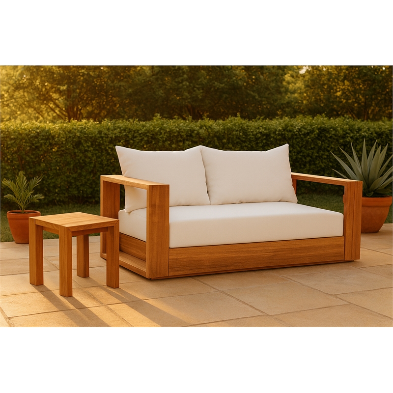 Meridian Furniture Tulum Off White Water Resisting Outdoor Loveseat
