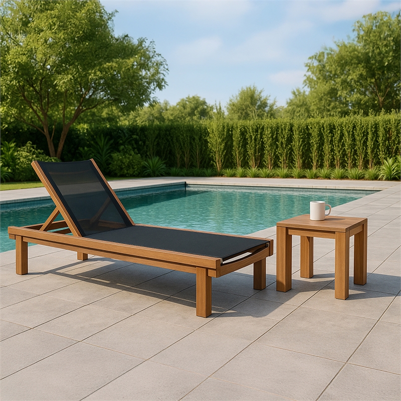 Meridian Furniture Tulum Black Water Resisting Outdoor Patio Lounger
