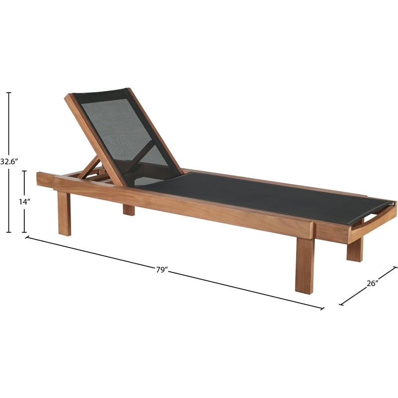 Meridian Furniture Tulum Black Water Resisting Outdoor Patio Lounger