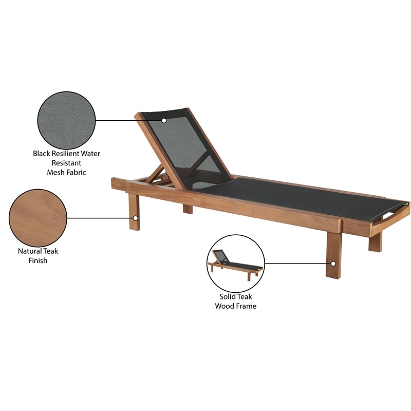 Meridian Furniture Tulum Black Water Resisting Outdoor Patio Lounger