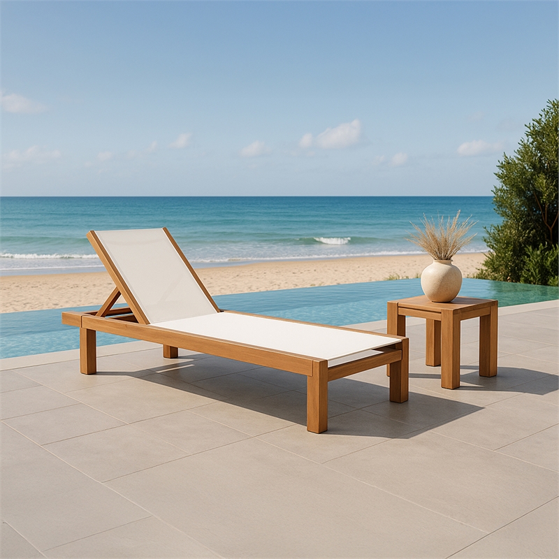 Meridian Furniture Tulum Off White Water Resisting Outdoor Patio Lounger