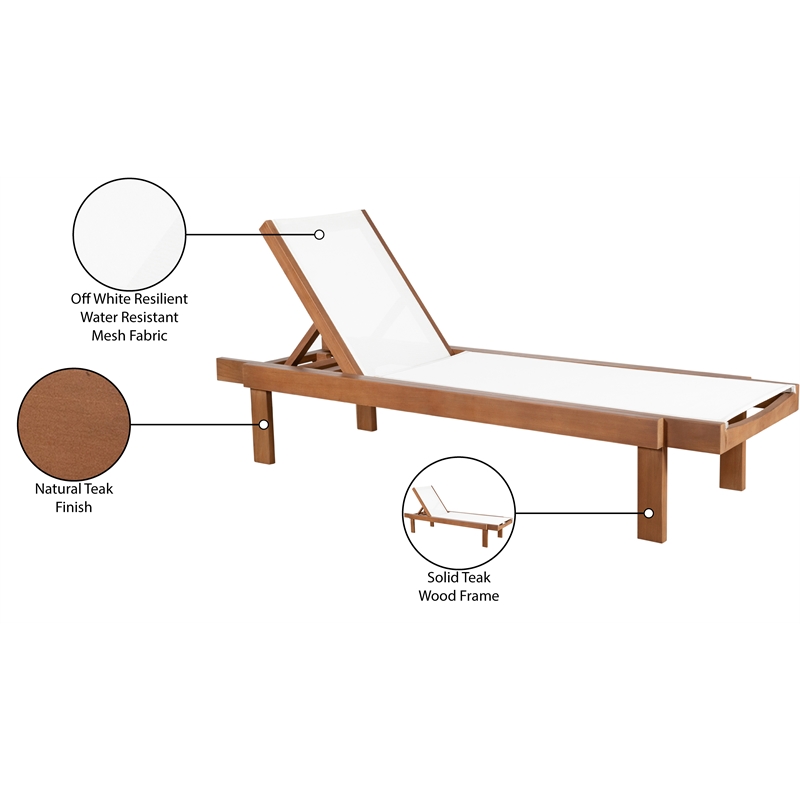 Meridian Furniture Tulum Off White Water Resisting Outdoor Patio Lounger