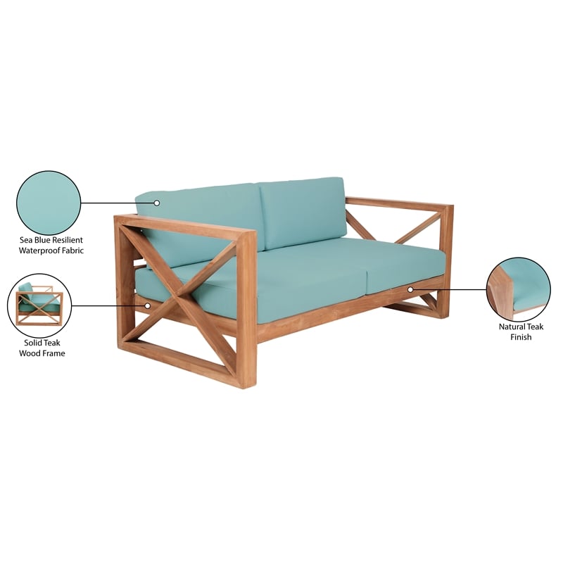 Meridian Furniture Anguilla Blue Water Resisting Outdoor Sofa