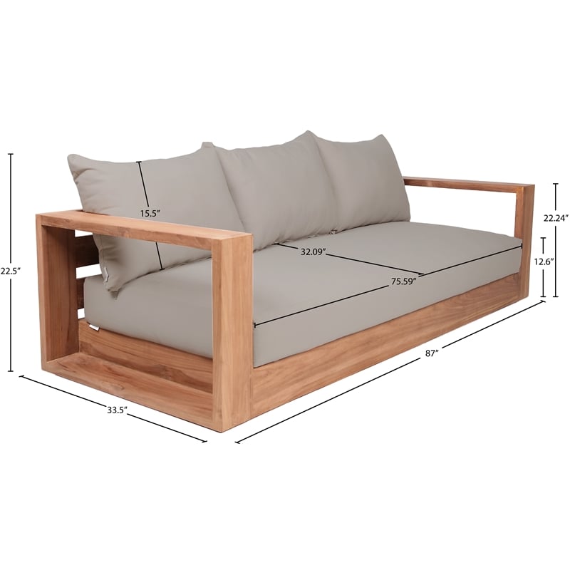 Meridian Furniture Tulum Grey Water Resisting Outdoor Sofa