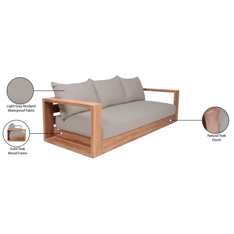 Meridian Furniture Tulum Grey Water Resisting Outdoor Sofa