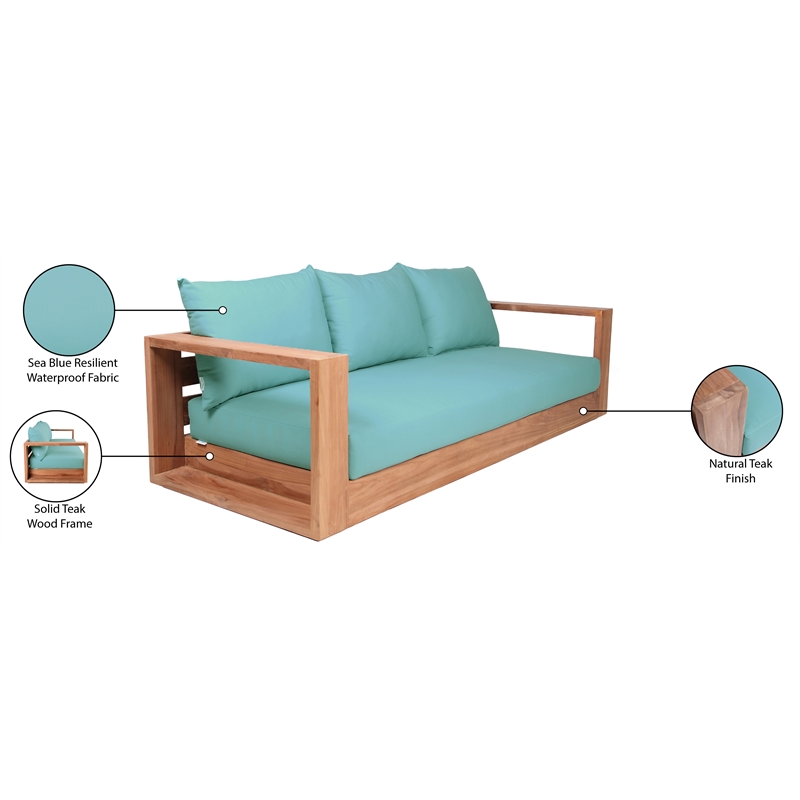 Meridian Furniture Tulum Blue Water Resisting Outdoor Sofa