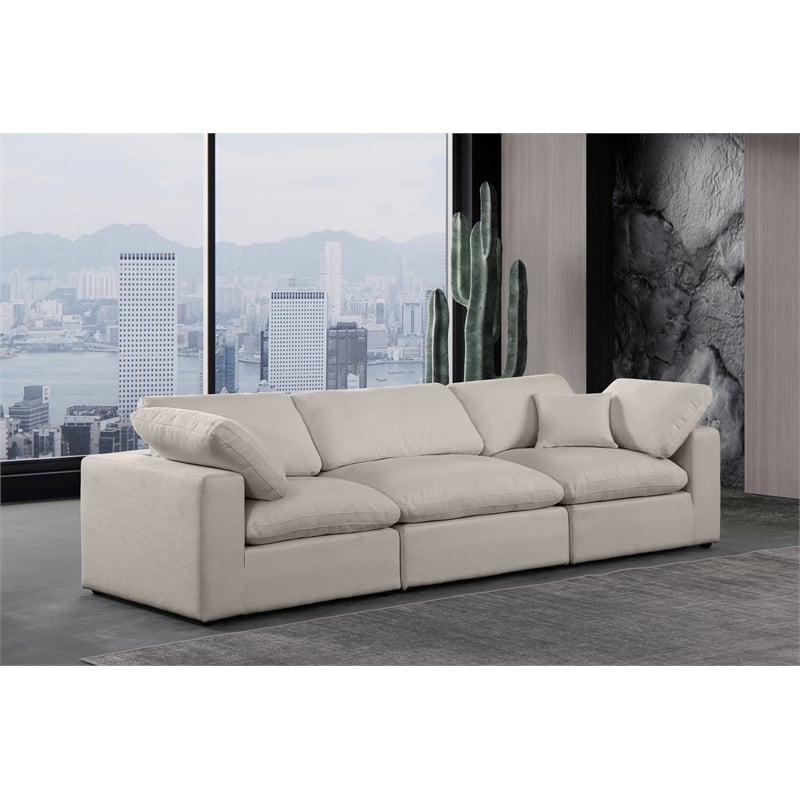 Meridian Furniture Comfy Beige Linen Textured Fabric 3-Pc. Modular Sofa