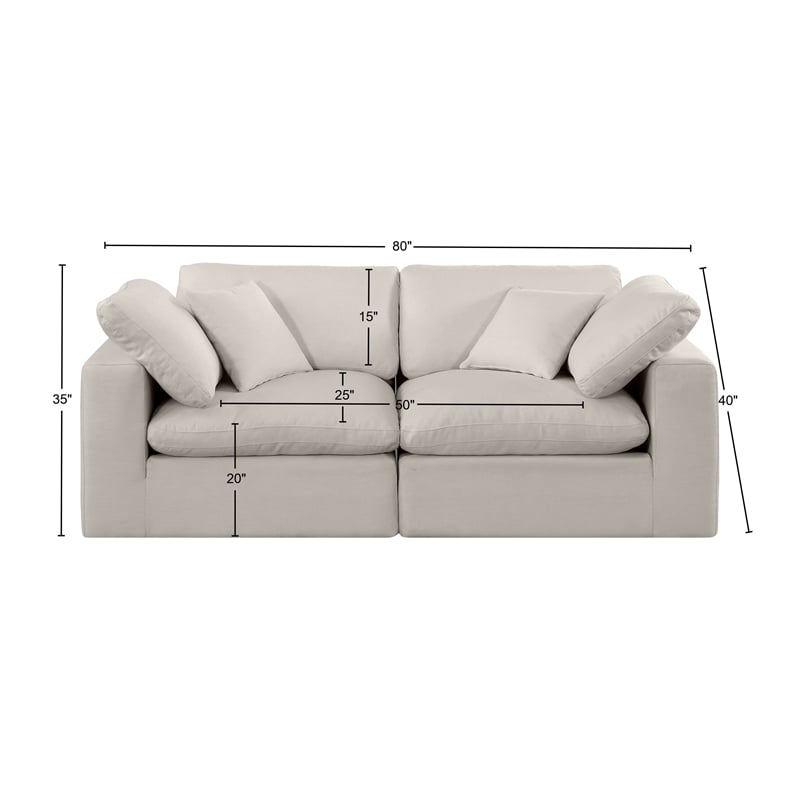 Meridian Furniture Comfy Beige Linen Textured Fabric 2-Pc. Modular Sofa