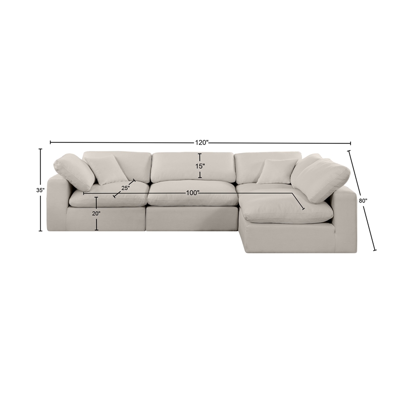 Meridian Furniture Comfy Beige Linen Textured Fabric 4-Pc. Modular Sectional
