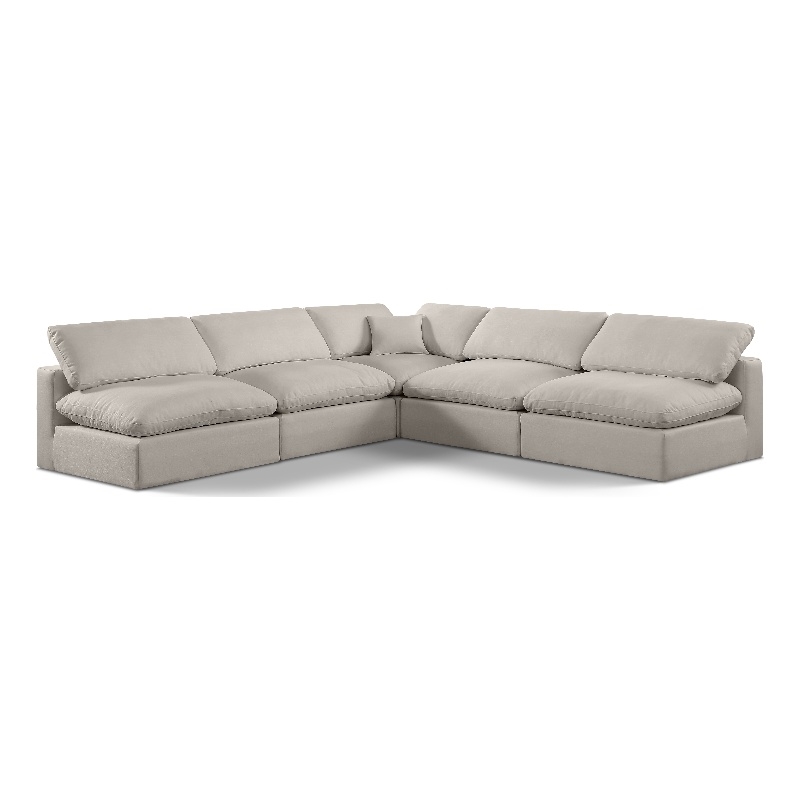 Meridian Furniture Comfy Beige Linen Textured Fabric 5-Pc. Modular Sectional