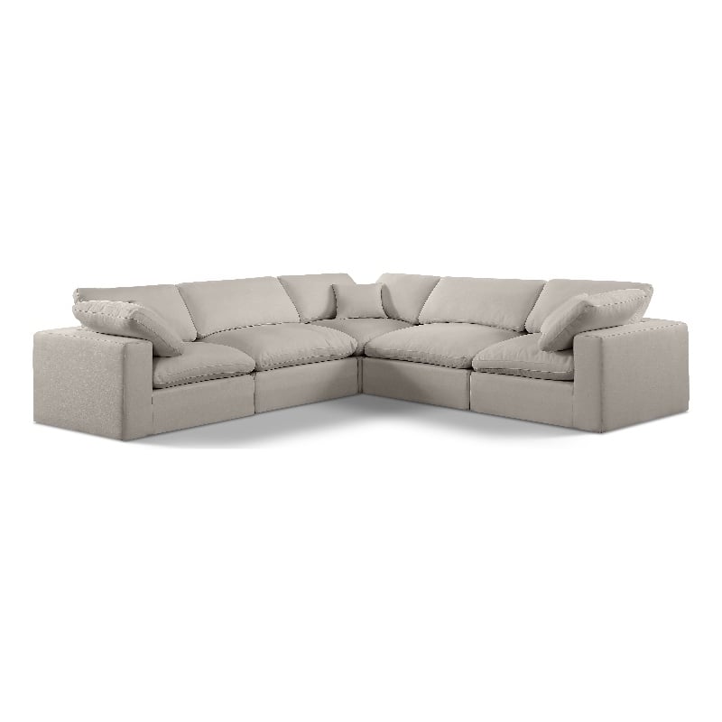 Meridian Furniture Comfy Beige Linen Textured Fabric 5-Pc. Modular Sectional