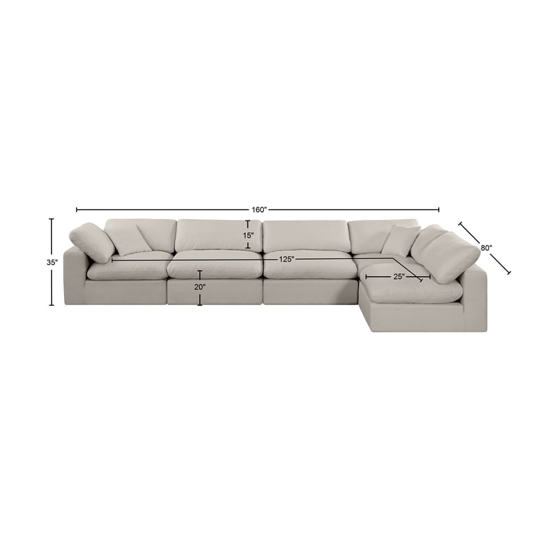 Meridian Furniture Comfy Beige Linen Textured Fabric 5-Pc. Modular Sectional
