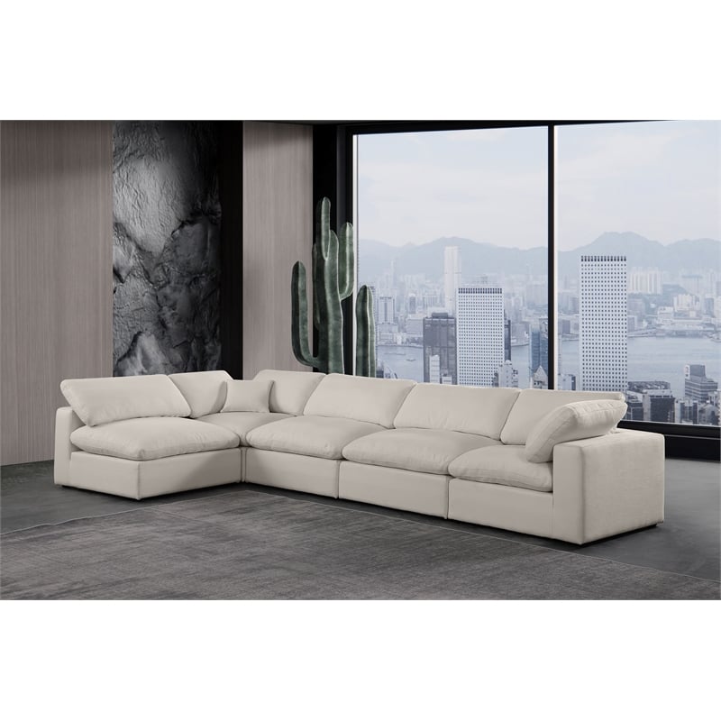 Meridian Furniture Comfy Beige Linen Textured Fabric 5-Pc. Modular Sectional