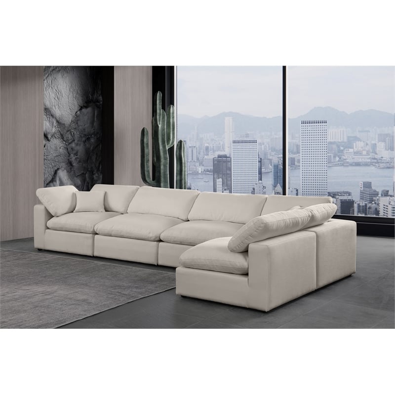 Meridian Furniture Comfy Beige Linen Textured Fabric 5-Pc. Modular Sectional