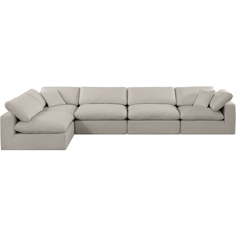 Meridian Furniture Comfy Beige Linen Textured Fabric 5-Pc. Modular Sectional