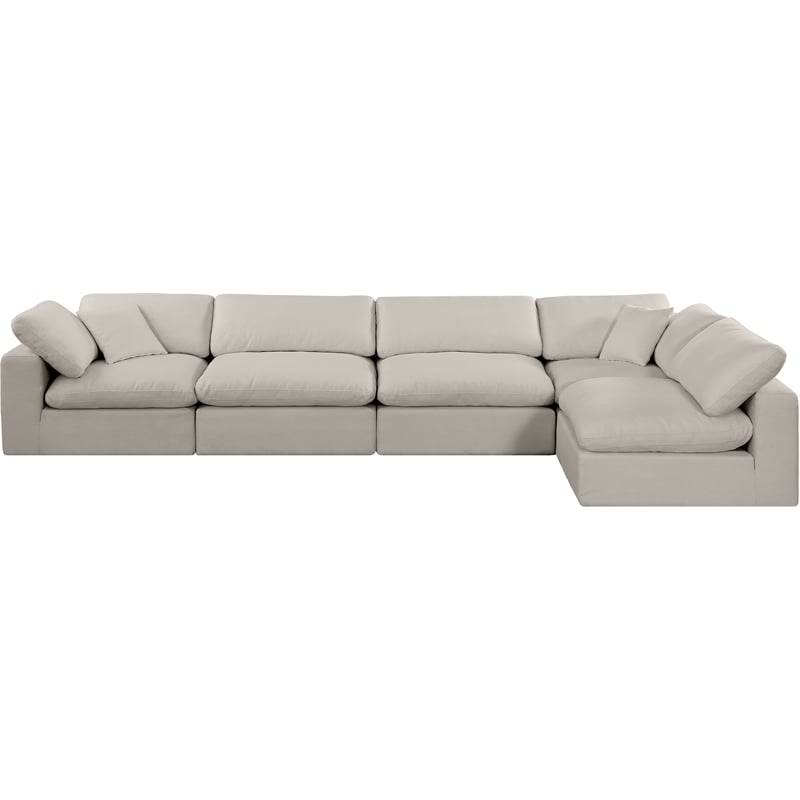 Meridian Furniture Comfy Beige Linen Textured Fabric 5-Pc. Modular Sectional