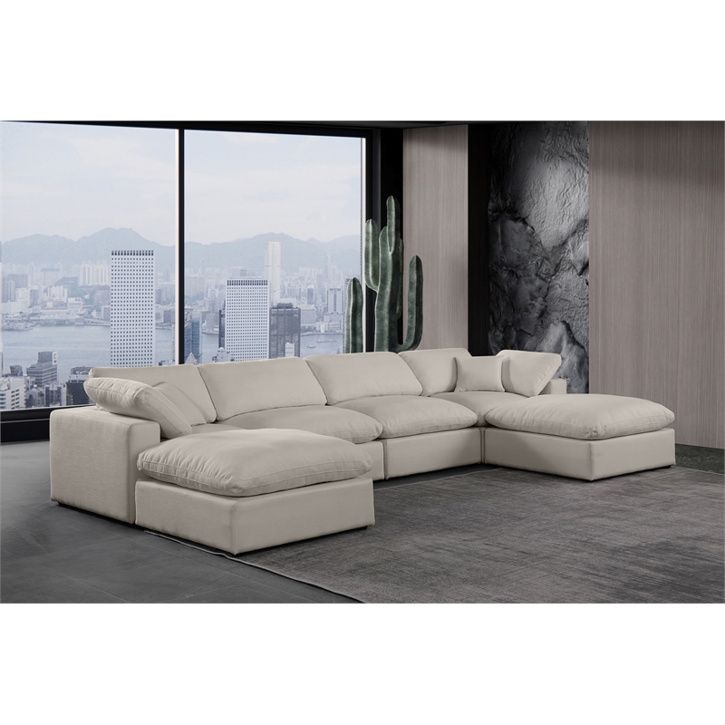 Meridian Furniture Comfy Beige Linen Textured Fabric 6-Pc. Modular Sectional