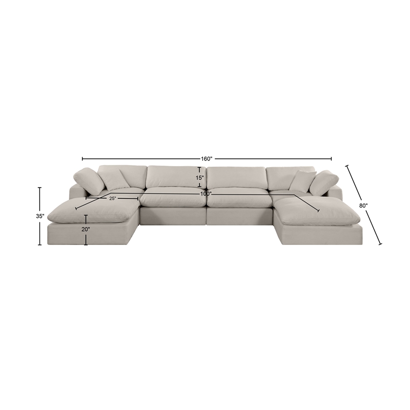 Meridian Furniture Comfy Beige Linen Textured Fabric 6-Pc. Modular Sectional