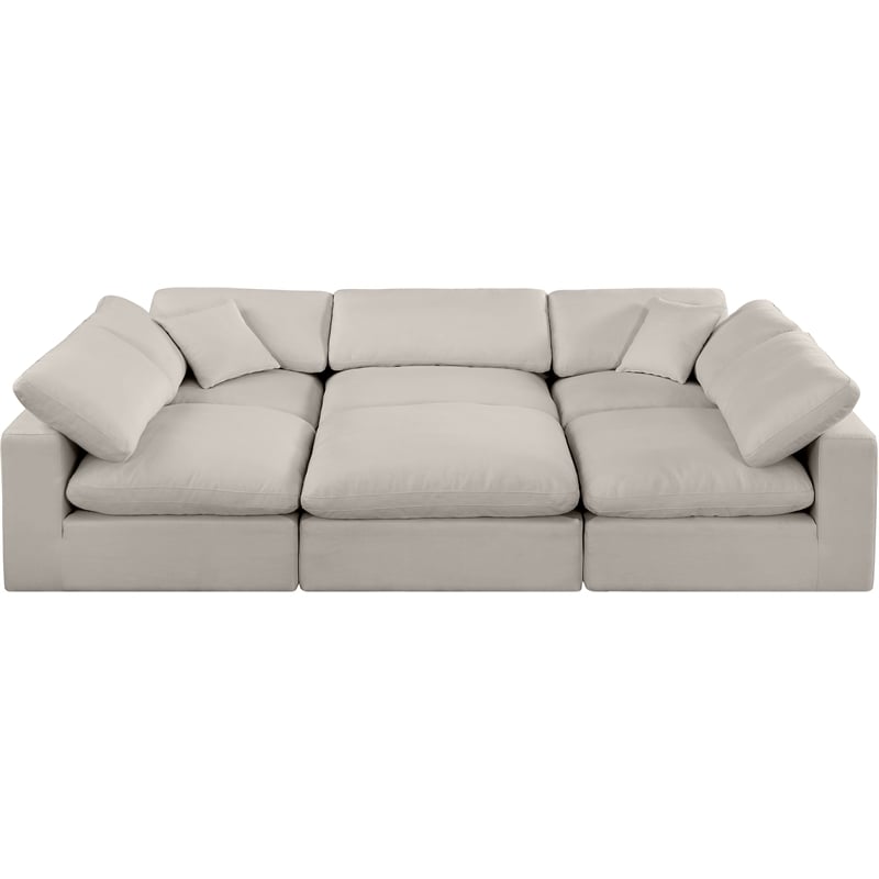 Meridian Furniture Comfy Beige Linen Textured Fabric 6-Pc. Modular Sectional