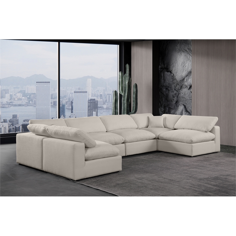 Meridian Furniture Comfy Beige Linen Textured Fabric 6-Pc. Modular Sectional
