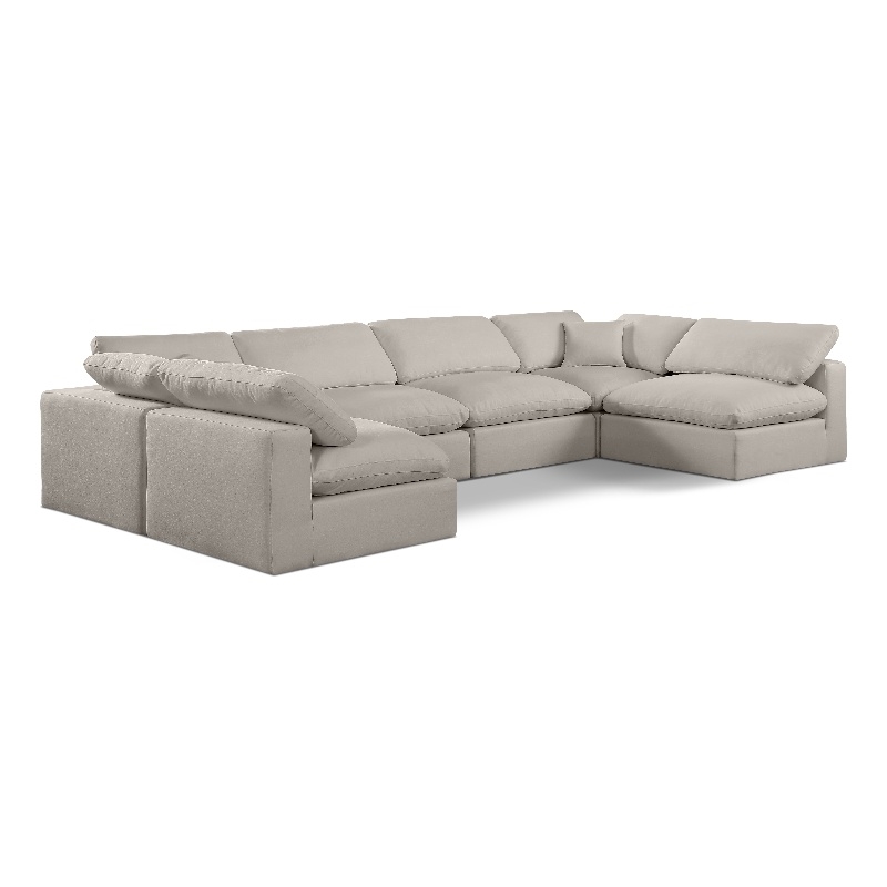 Meridian Furniture Comfy Beige Linen Textured Fabric 6-Pc. Modular Sectional